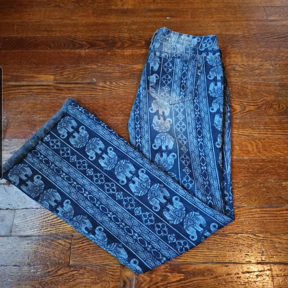 Hot Kiss Blue Patterned Flare Jeans